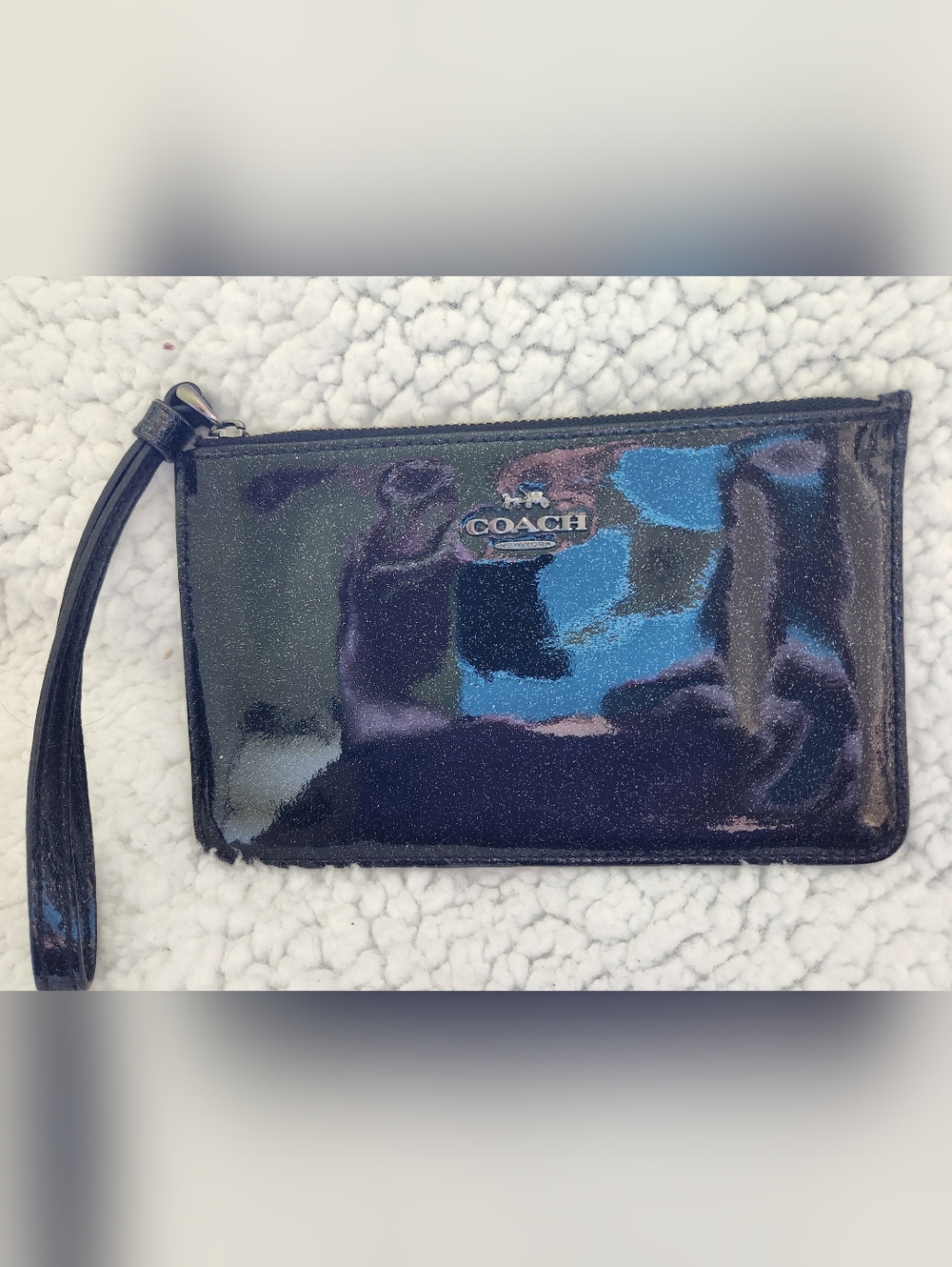 Coach Iridescent Patent Leather Wristlet - Blue - Picture 2 of 8